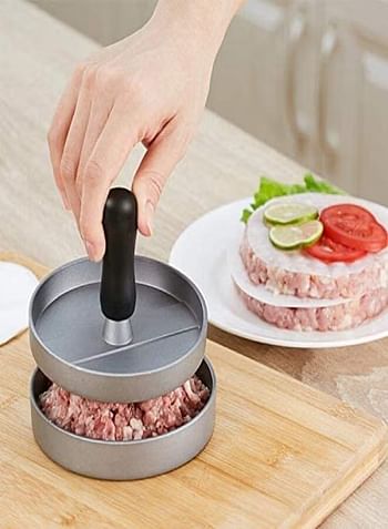 Hamburger Press Patty Maker Mold - Food Grade Aluminum Non-Stick Hamburger Press Burger Maker with ABS Handle, Papers Ideal for BBQ Grill Press