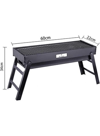 5 Pieces Portable Outdoor Drawer Charcoal Barbecue Grill 60 CM Stainless Steel Folding BBQ Grill with Hand Fan for Home Garden Party Camping Picnic Cooking, Black