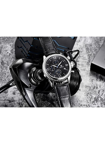 Benyar 5129 Luxury Chronograph Leather Strap Quartz Men Wristwatch, Black