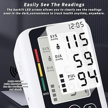 أجهزة قياس ضغط الدم للاستخدام المنزلي مع ذراع الكفة، جهاز ضغط الدم الأوتوماتيكي، الذراع العلوي لشخصين، جهاز BP مع بطارية أبيض وأسود