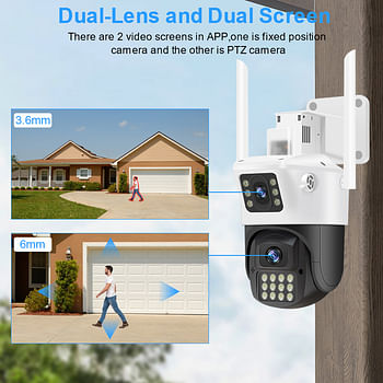 Smar 4MP Wifi Camera Dual Lens Dual Screen Security Video Surveillance Outdoor IP Camera Police Light Alarm Auto-track ICSEE