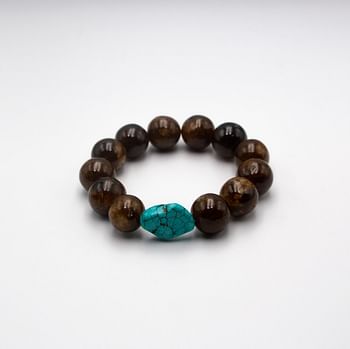 Natural Himalayan Yellow Tourmaline and One Turquoise Crystal Bracelet