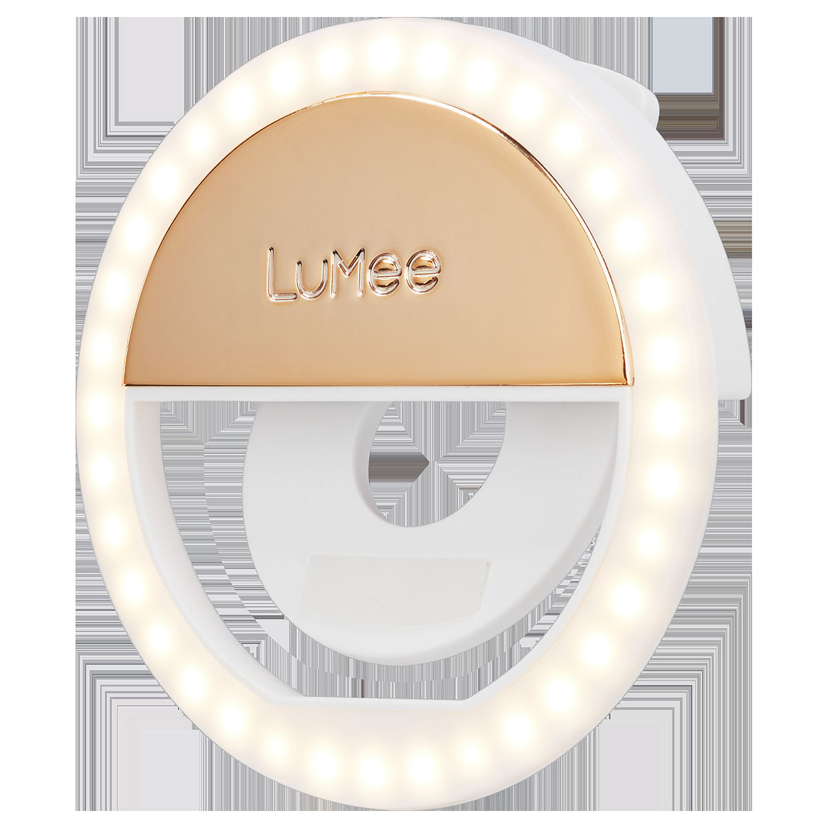 LuMee Studio Clip Light | Universal LED Lighting solution, Selfie Ring Light, 3 Brightness Levels, Easy Attachment, Portable & Compact, works w/ Smartphones, Tablets, Laptops - Gold