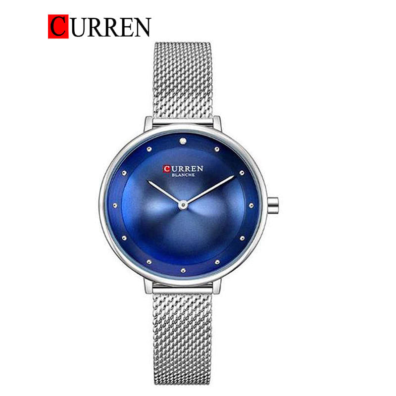 Curren 9029 Original Brand Mesh Band Wrist Watch For Women / Silver