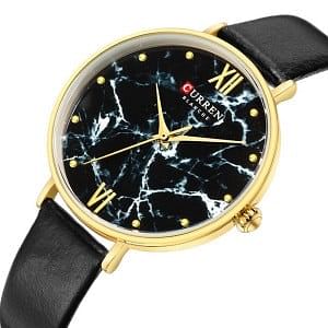 CURREN 9045 Creative Colorful Watches for Women Casual Analogue Quartz Leather Wristwatch Ladies Style - Black & Gold