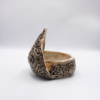 Exquisite Shell Bangle Made of Pure Silver Handmade in Nepal Dragon Carving for Decorative Purpose