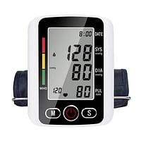 أجهزة قياس ضغط الدم للاستخدام المنزلي مع ذراع الكفة، جهاز ضغط الدم الأوتوماتيكي، الذراع العلوي لشخصين، جهاز BP مع بطارية أبيض وأسود