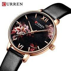 Curren 9059 Ladies Girls' Leather Analog Watch - Black