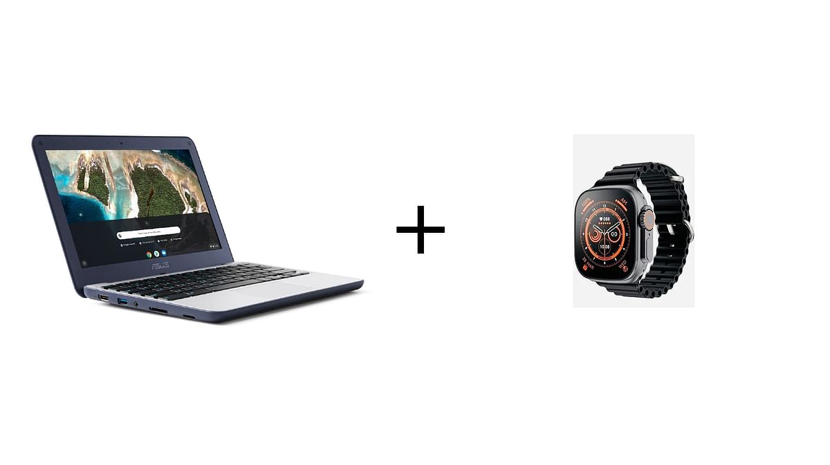 ASUS 11.6" Chromebook C202s, Intel Celeron N3060, 4GB RAM, 16GB eMMC, Chrome OS + T800 Ultra Smart Watch