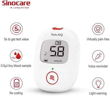 SINOCARE Safe AQ Voice Blood Glucose Monitoring System With 50 test strips And 50 Lancets