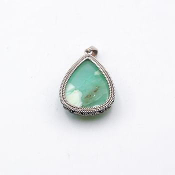 925 Sterling Silver Vintage Real Chrysoprase Quartz Crystal Pendant Handcrafted from Nepal 17.1 Grams