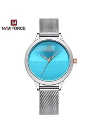 NaviForce NF5027 Simple Casual Round Mesh Stainless Steel Quartz Watch For Women Silver & Blue