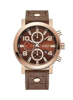 CURREN 8199 Original Brand Leather Straps Wrist Watch For Men chocolate/RoseGold