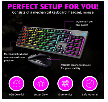 HP PC Gaming Keyboard and Mouse Combo, RGB Backlit Wired Gaming Mouse and Keyboard, Mouse pad,Gaming Headset, Gamer 4 in 1 Bundle for PC PS4 PS5 and Xbox