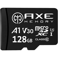 AXE Memory 128GB MicroSDXC Memory Card With Adapter 95MB/S (AXP4K128) Black