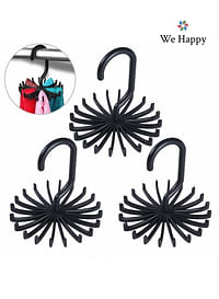 Pack of 3 Tie Holder Belt Hanger with Rotating 20 Hooks Durable Scarf and Accessories Organizer Black