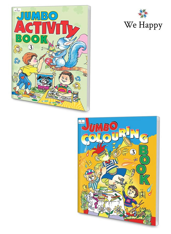 حزمة من 2 وي هابي كتاب التلوين والأنشطة الجامبو - 3 أنشطة تعليمية وممتعة للأطفال مع تحديات مختلفة ورسومات وألعاب ممتعة