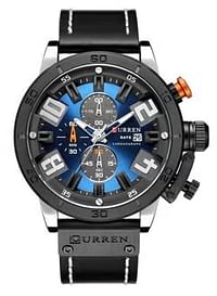 CURREN 8312 Men Japan Quartz Movement Watch Fashion Casual Leather Band Business Watch Auto Date - Black Silver Blue