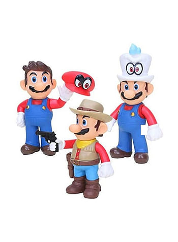 3 Pcs Trio Super Ario Inspired Action Figure Model Collectable Toy For Kids Birthday Movie Cartoon Cake Topper Theme Party Supplies Brown hat Ario