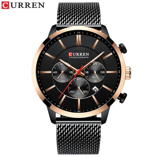 Curren 8340 Original Brand Stainless Steel Band Wrist Watch For Men Black