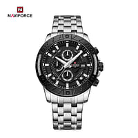 NAVIFORCE Brand NF9227 Men's Luxury Watch Sports Stainless Steel Strap Waterproof  - Silver & Black