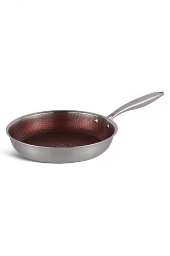 Edenberg 28CM FRY PAN WITH LID WINE HONEY COMB COATING - NON-STCK SCRATCH FREE Three layers, STAINLESS STEEL+ALUMINIUM+STAINLESS STEEL