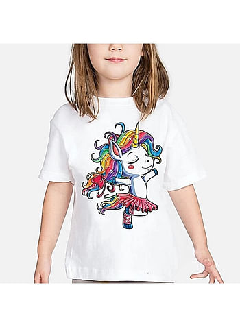 We Happy Unicorn Costume Theme T shirt for Kids Girls Rainbows Pattern Printed Party Wear Summer Top (Design-1-Dancing Horse-4 Years)