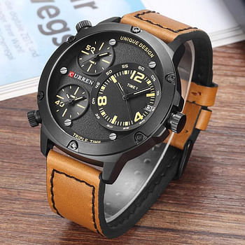 Curren 8262 Original Brand Leather Straps Wrist Watch For Men / Light Brown