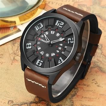 CURREN 8241 Casual Fashion Wrist Leather Band Watch Water Resistant with Men Quartz Watch chocolate/Black