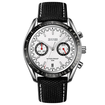 Skmei 9292 Mens Watches Quartz Movement Analog Reinforced Leather Strap 30M Waterproof Fashion Business Wrist Watch for Men Black White
