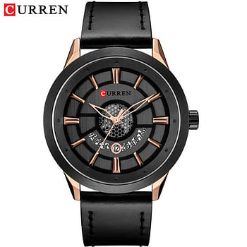 CURREN 8330 Men's Calendar Watch Casual Leather Analog Quartz Watch, Black/Gold