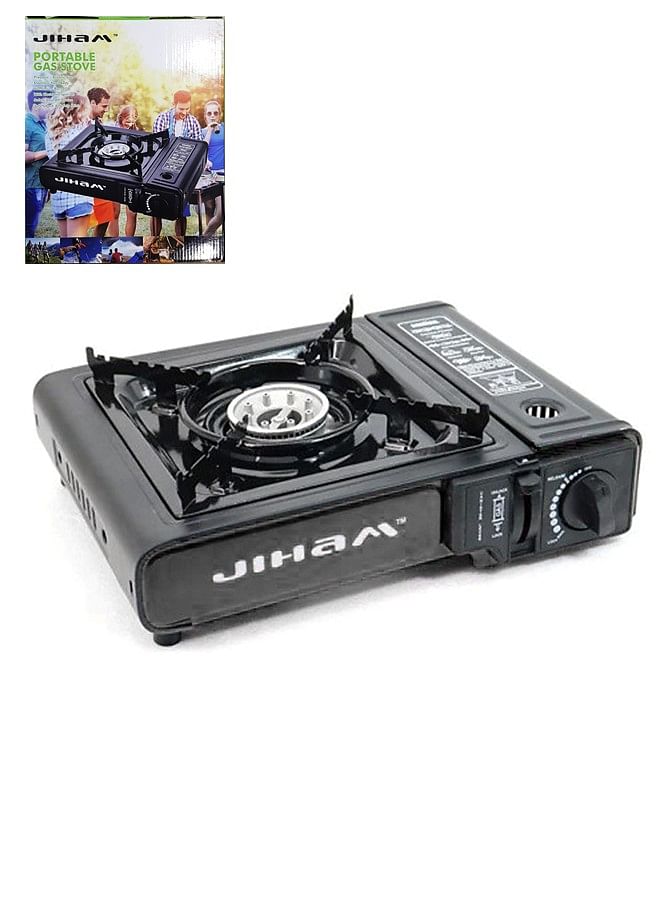 Jiham Portable Gas Stove Single Burner Stainless Steel Body Electronic Ignition for Outdoor Camping - Black