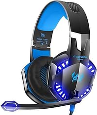 EACH G2000. Stereo Bass Noise Cancelling Gaming Headset Earphone with 3.5mm Jack, LED Backlit Mic (Black, Blue)