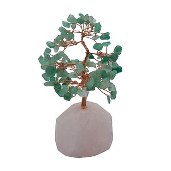 Natural Rose Quartz with Green Aventurine Crystals Tree