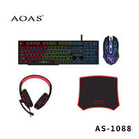 AOAS AS-1088 Wired Gaming Combo (Keyboard, Mouse, Mouse Pad, Headphone) with RGB Light, DPI adjustment 1600/2400/3200, Cable Length 1.5m,