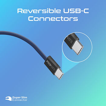 بروميت كابل USB-C إلى USB-C، كابل شحن سريع ممتاز بقدرة 60 واط مع مزامنة بيانات 480 ميجابت في الثانية، سلك مضفر من النايلون المضاد للتشابك بطول 120 سم لهاتفآيفون 15 وجالاكسي S23 وأيباد وديل، ECOLINE-CC120، أزرق بحرى