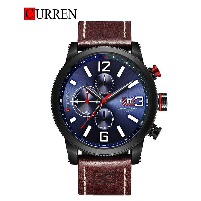 CURREN Original Brand Leather Straps Wrist Watch For Men 8281 chocolate - Black Blue