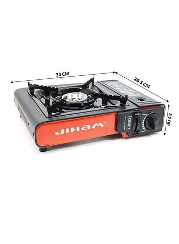 Jiham Portable Gas Stove Single Burner Stainless Steel Body Electronic Ignition for Outdoor Camping - Black & Red