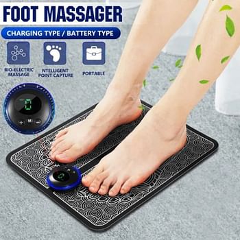 EMS Feet Massage, Foot Massager for Blood Circulation Muscle Pain Relief, USB Rechargeable Folding Portable Electric Massage Mat with 8 Intensity Levels, (Black)