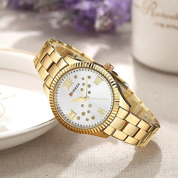 Curren 9009 Original Brand Stainless Steel Band Wrist Watch For Women / Gold