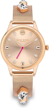 Daisy Dixon Lily Women's Analogue Quartz Watch with Rose Gold Sunray Dial and Rose Gold Stainless Steel Bracelet - DD105RGM