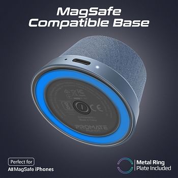 Promate Bluetooth Magnetic Base Speaker, 3W True Wireless Portable Speaker with HD Sound, 40mm Dynamic Drivers Long-Lasting 12H Playtime and Bluetooth V5.3 for iPhone 15 Galaxy S24 Punch Silver