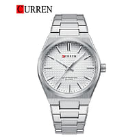 CURREN 8439 Original Brand Stainless Steel Band Wrist Watch For Men silver and White
