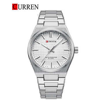 CURREN 8439 Original Brand Stainless Steel Band Wrist Watch For Men silver and White