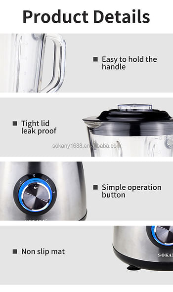 sokany Stainless Steel Portable Juicer Blender To-Go Cups and Spout Lids Pulse Technology Smoothie Blender