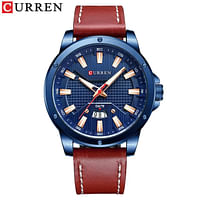 CURREN 8376 Watch Man Leather Quartz Wristwatches Top Brand Luxury New Watches Luminous hands - Brown And Blue