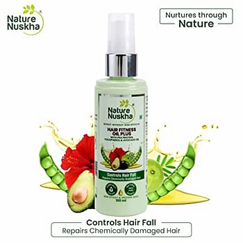 Nature Nuskha Hair Oil Plus with Pea Protein, Tocopherol and Avacado Oil, Controls Hair Fall, Repairs Chemically Damaged Hair, Non-Sticky, For Women & Men, All Hair types, 100ml