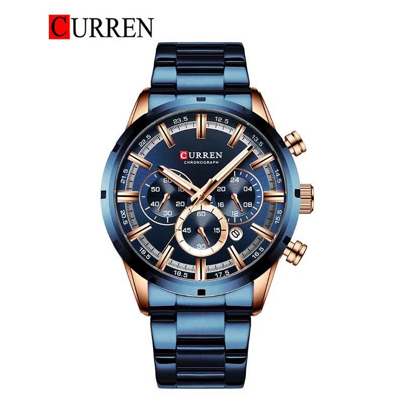 CURREN 8355 Original Brand Stainless Steel Band Wrist Watch For Men blue