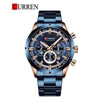 CURREN 8355 Original Brand Stainless Steel Band Wrist Watch For Men blue