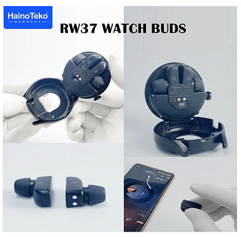 Haino Teko Germany RW37 Watch Buds With Large Screen Round Shape AMOLED Display Smart Watch and Bluetooth Earbuds With 2 Pair Straps for Ladies and Gents